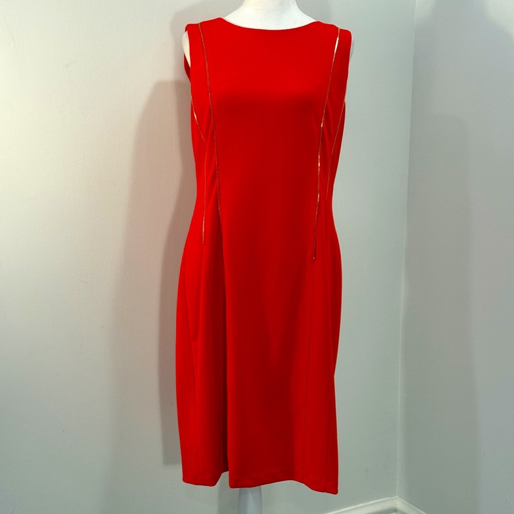 NWT Calvin Klein Sleeveless Tango Red Sheath Dress Size12